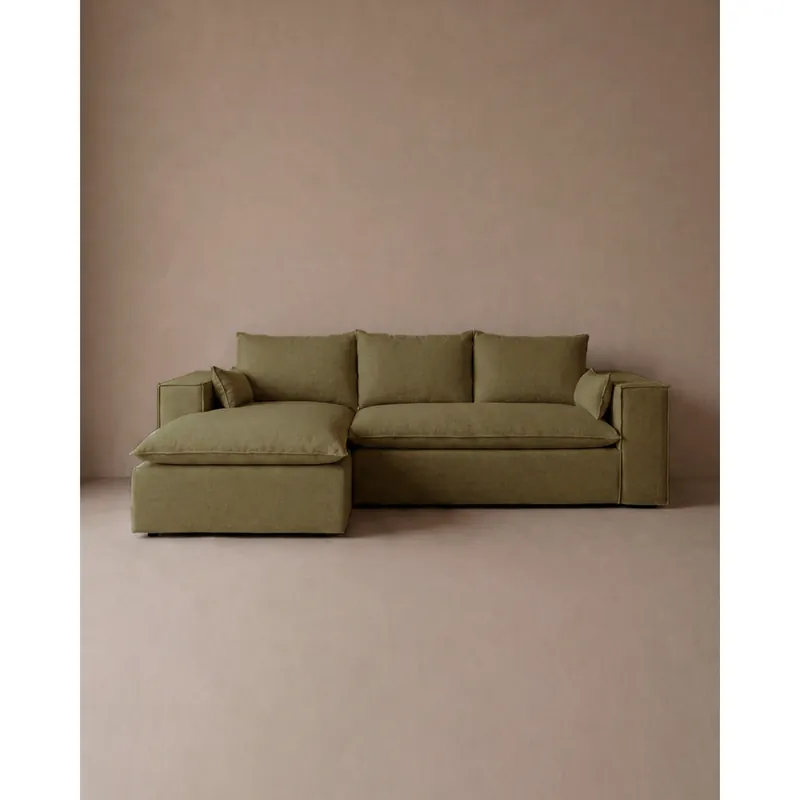 Sofá con chaise longue izquierdo de color verde 275x170cm - Inicio