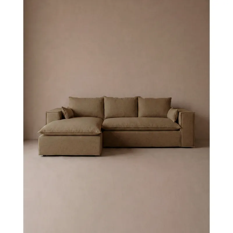 Sofá con chaise longue izquierdo de color marrón 275x170cm - Inicio