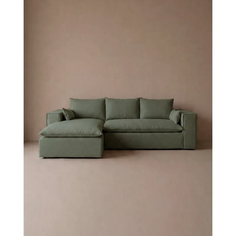Sofá con chaise longue izquierdo de color verde musgo 275x170cm - Inicio