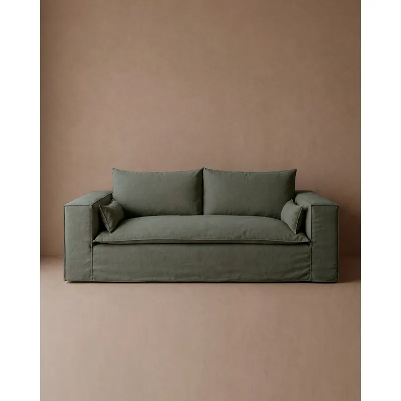 Sofá recto de color verde musgo 210x110cm - Inicio
