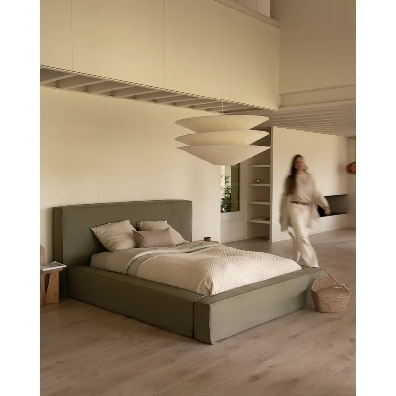 Cabecero tapizado desenfundable verde de 120x110cm - Inicio