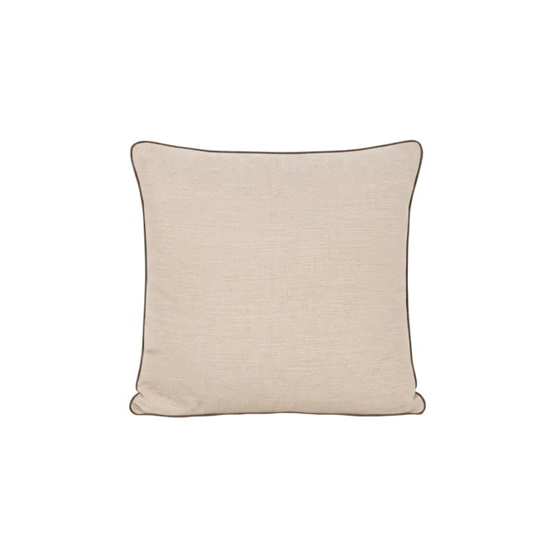 Cojín cuadrado de poliéster desenfundable en color beige y ribete marrón oscuro de 40cm - Inicio