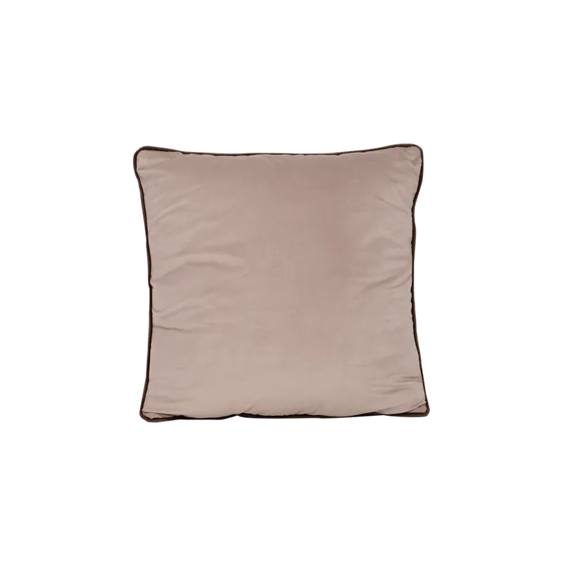 Cojín cuadrado de terciopelo desenfundable en color beige y ribete marrón oscuro de 40cm - Inicio