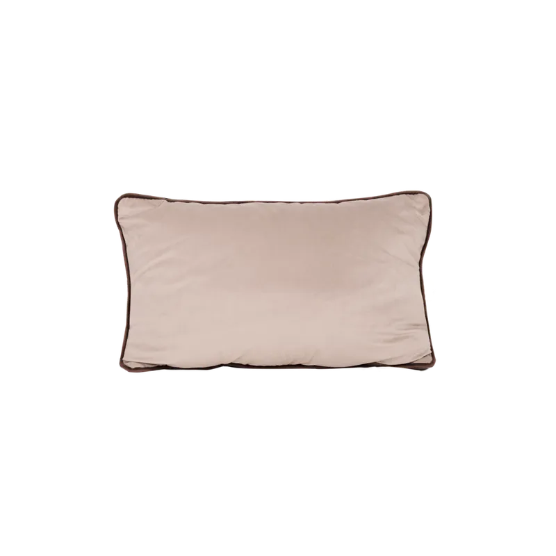 Cojín rectangular de terciopelo desenfundable en color beige y ribete marrón oscuro de 30cm - Inicio