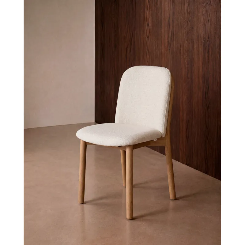 Silla de madera de haya con asiento tapizado color blanco de 83x43,5cm - Inicio