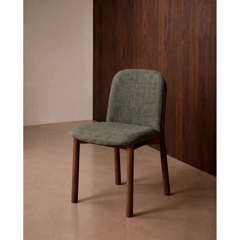 Silla de madera de haya con asiento tapizado color verde de 83x43,5cm - Inicio