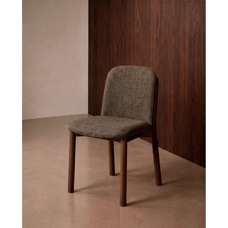 Silla de madera de haya con asiento tapizado color marrón de 83x43,5cm - Inicio
