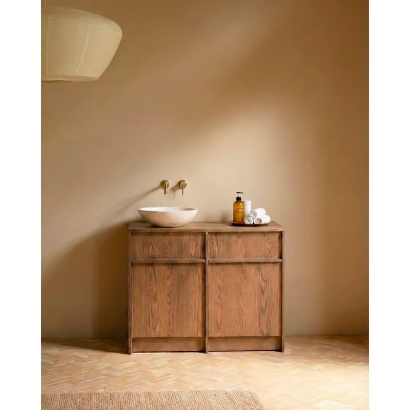 Mueble de baño de chapa de fresno natural en tono avellana de 101cm - Inicio