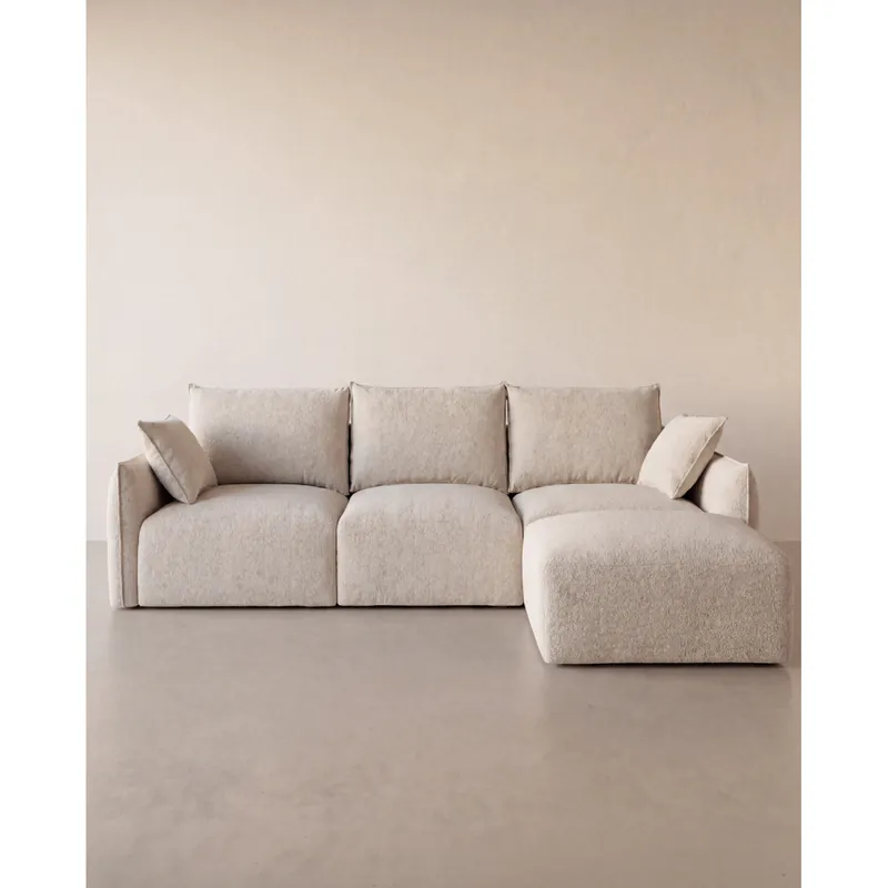 Sofá de 4/5 plazas con chaise longue derecho de poliéster en tono beige de 307x185cm - Inicio