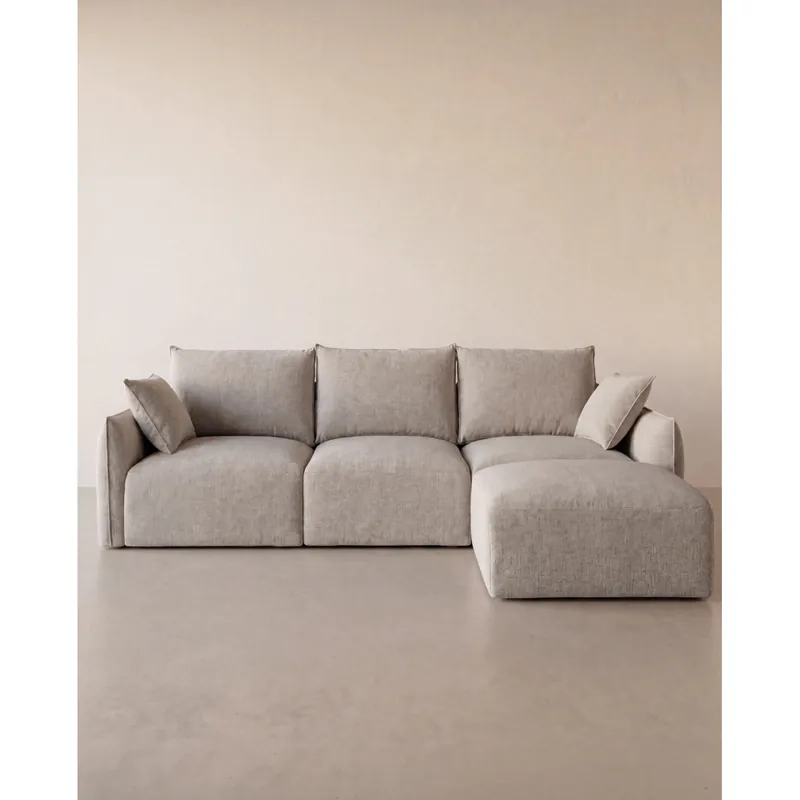 Sofá de 4/5 plazas con chaise longue derecho de poliéster en tono gris piedra de 307x185cm - Inicio