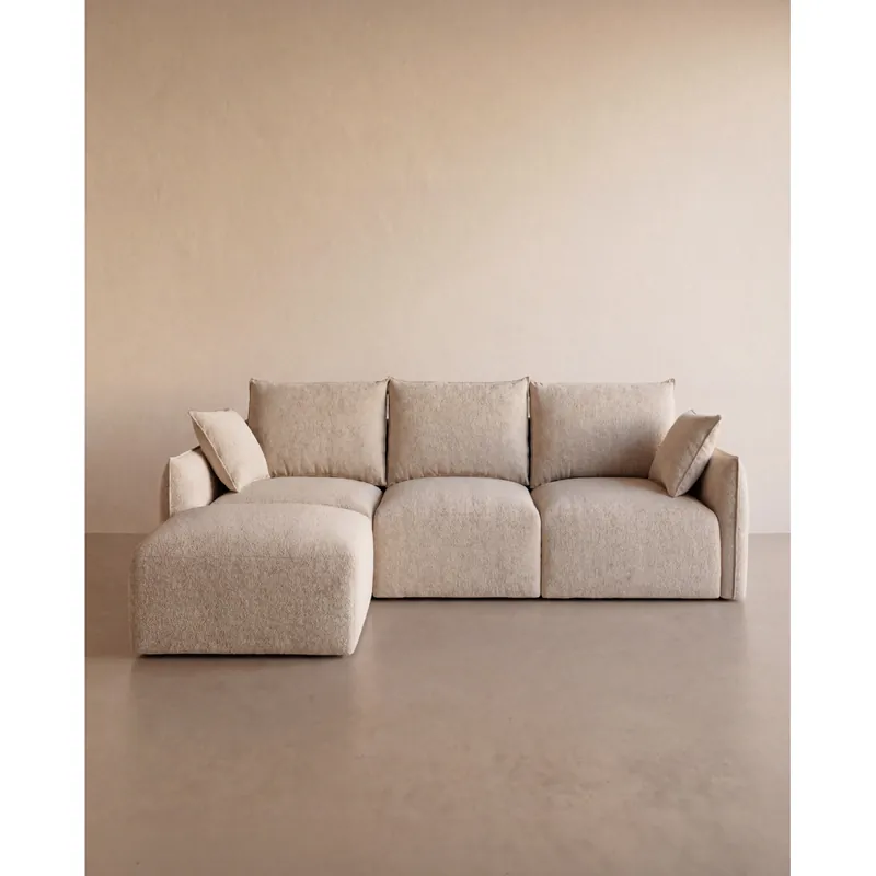 Sofá de 4/5 plazas con chaise longue izquierdo de poliéster en tono beige de 307x185cm - Inicio