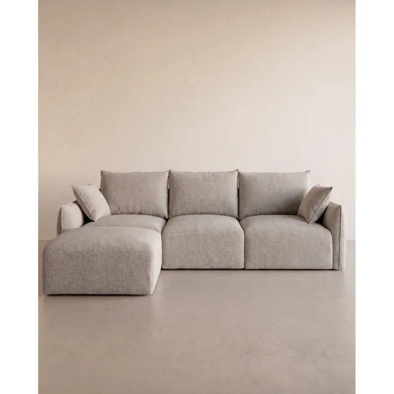 Sofá de 4/5 plazas con chaise longue izquierdo de poliéster en tono gris piedra de 307x185cm - Inicio