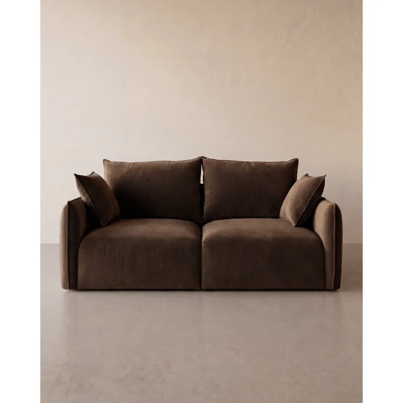 Sofá recto 2 plazas de terciopelo en tono marrón chocolate de 216x108cm - Inicio