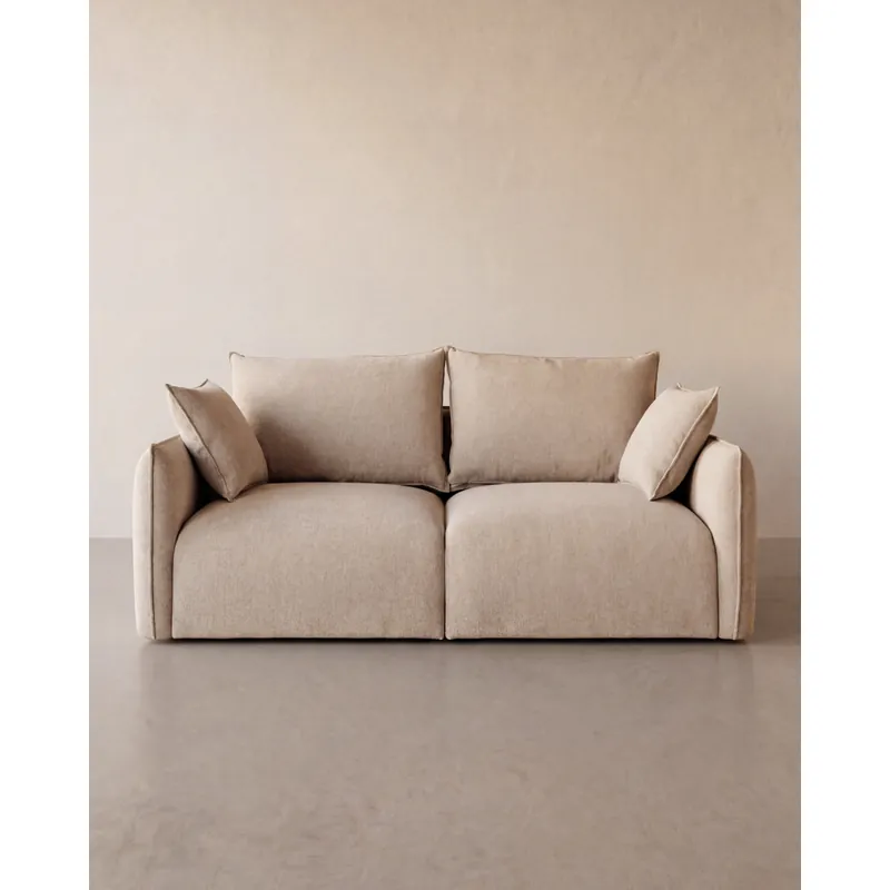 Sofá recto 2 plazas de poliéster en tono beige de 216x108cm - Inicio