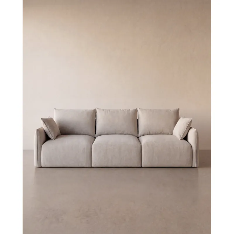 Sofá recto 3 plazas de poliéster en tono beige de 307x108cm - Inicio