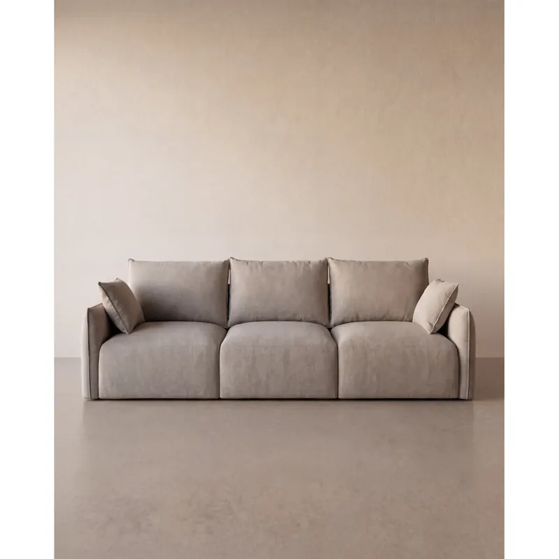 Sofá recto 3 plazas de poliéster en tono gris piedra de 307x108cm - Inicio