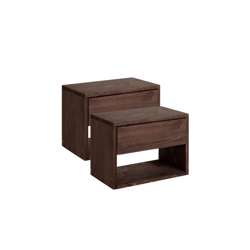Pack de 2 mesitas de noche de madera maciza en tono nogal de 42x32cm - Inicio