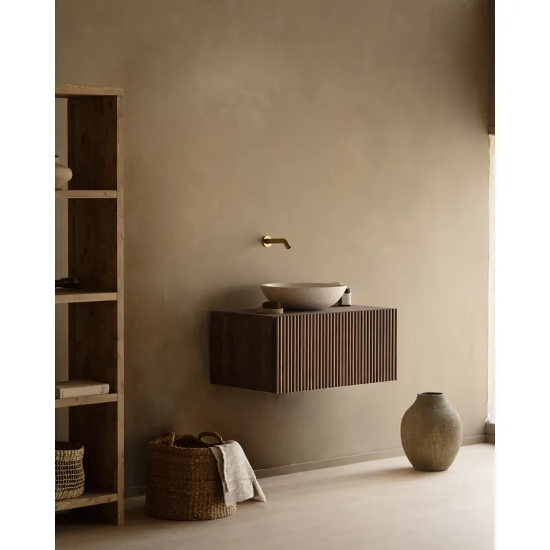 Mueble de baño de madera de abeto maciza en tono nogal de 2 puertas de 76cm - Inicio
