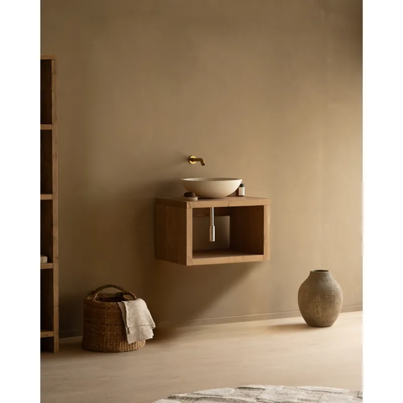 Mueble de baño de madera de abeto maciza en tono roble oscuro de 60cm - Inicio
