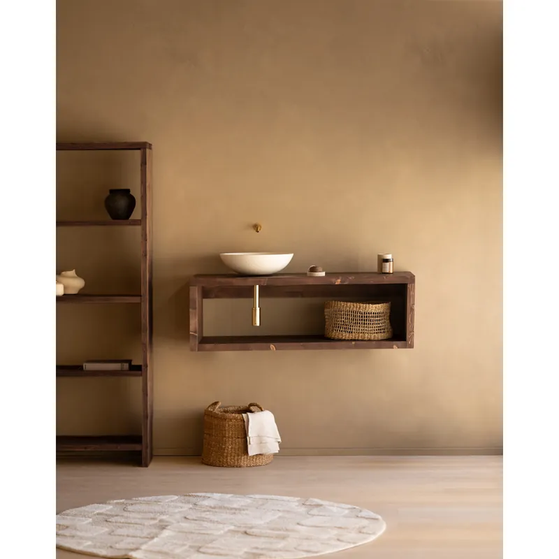 Mueble de baño de madera de abeto maciza en tono nogal de 120cm - Inicio