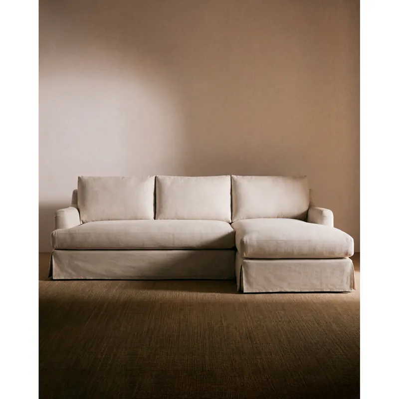 Sofá desenfundable con chaise longue derecha de color beige de 285cm - Inicio