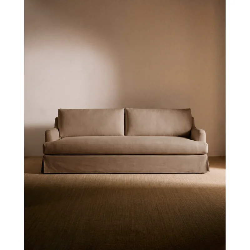 Sofá desenfundable recto de color marrón de 190cm - Inicio