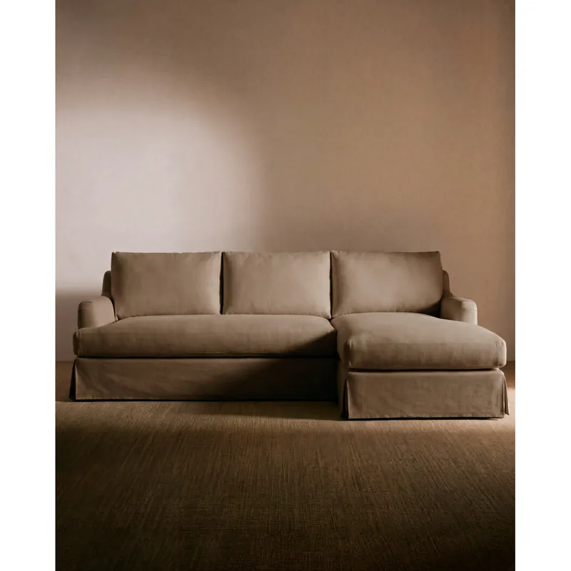 Sofá desenfundable con chaise longue derecha de color marrón de 285cm - Inicio