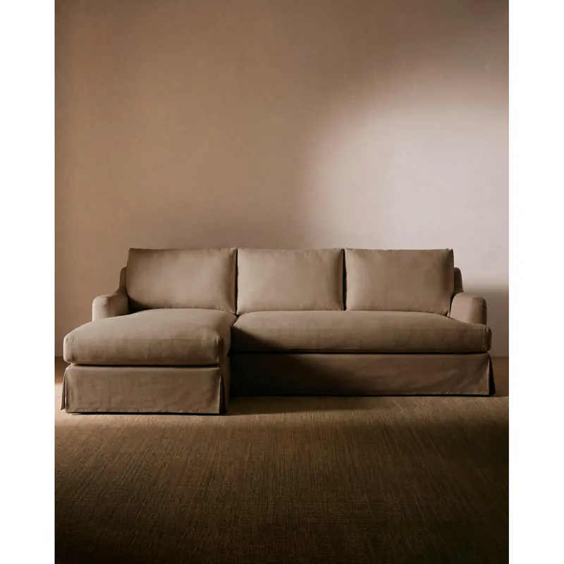 Sofá desenfundable con chaise longue izquierda de color marrón de 285cm - Inicio