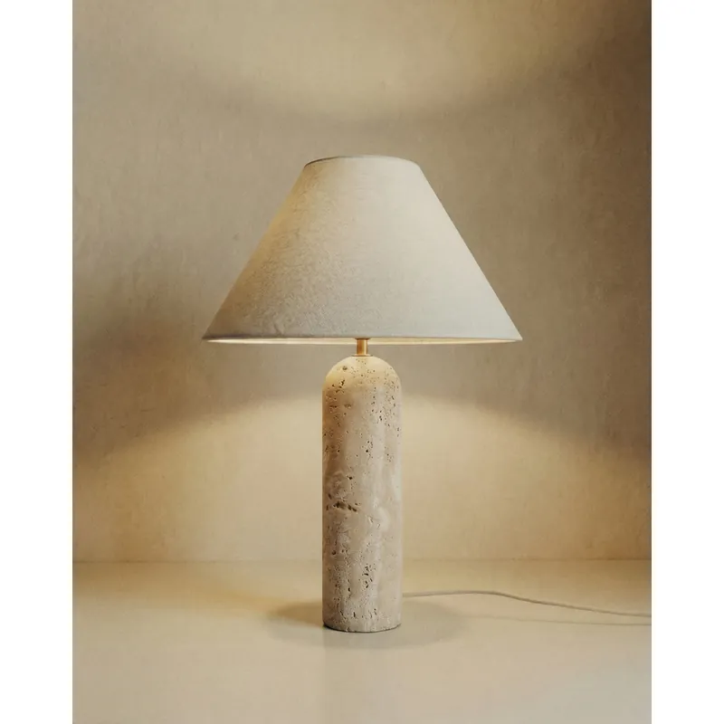 Lámpara de mesa de mármol travertino en color natural de 51cm - Inicio