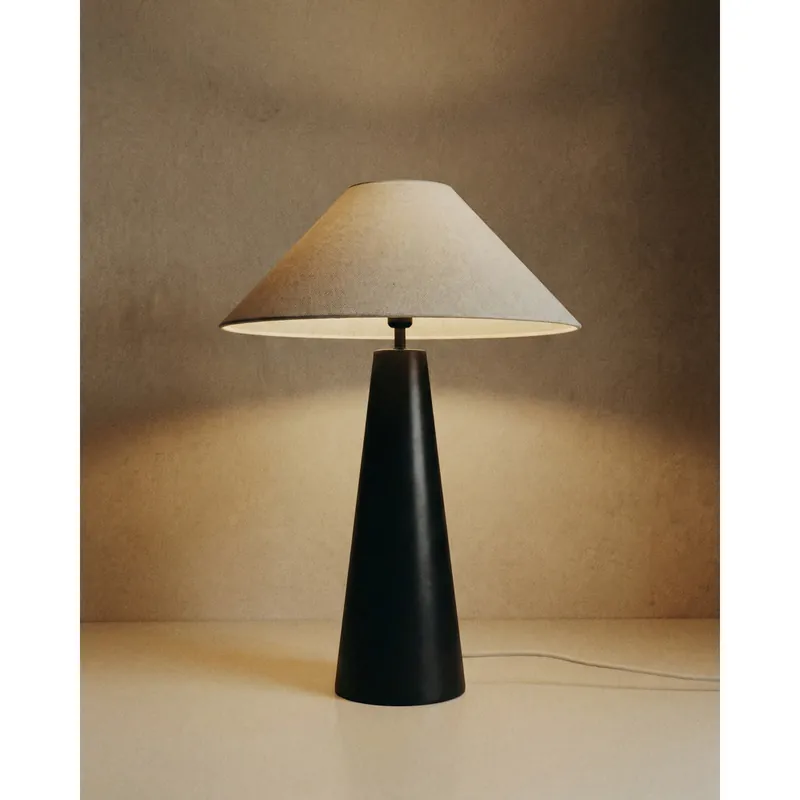 Lámpara de mesa de madera en color negro y natural de 56cm - Inicio
