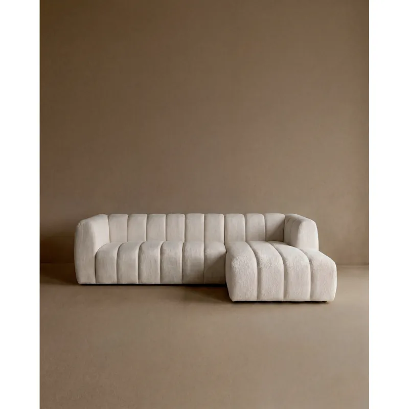 Sofá con chaise longue derecha chenilla de color blanco roto de 297cm - Inicio
