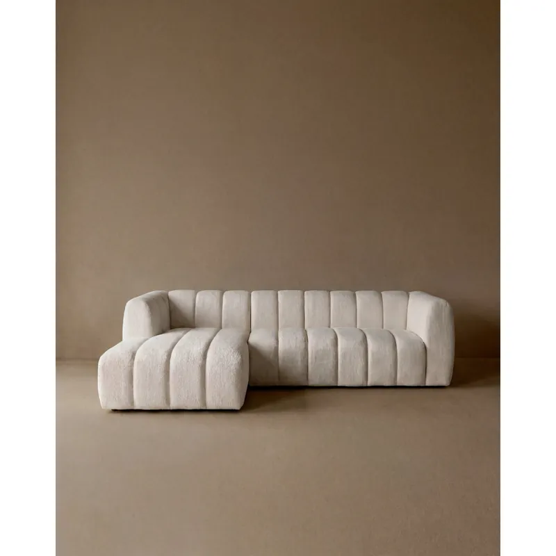 Sofá con chaise longue izquierdo chenilla de color blanco roto de 297cm - Inicio