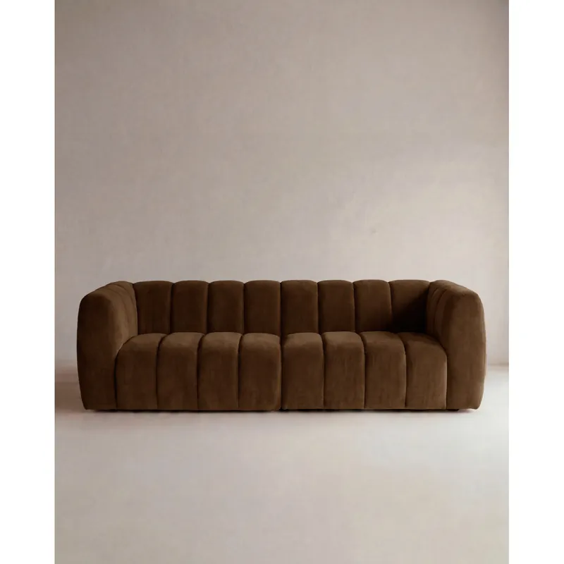 Sofá recto de terciopelo de color marrón chocolate de 216cm - Inicio