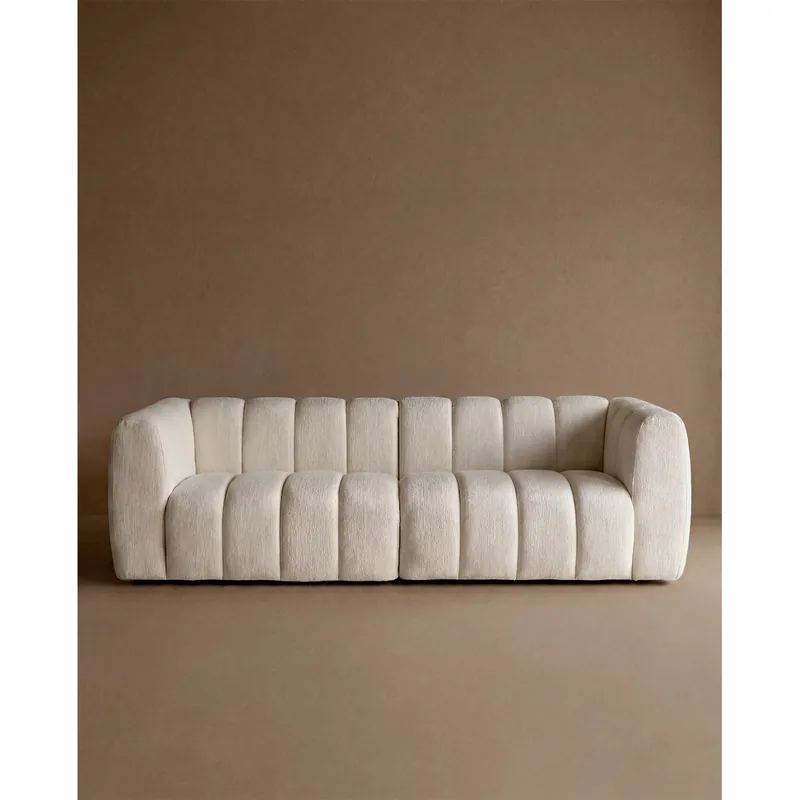 Sofá recto chenilla de color blanco roto de 216cm - Inicio