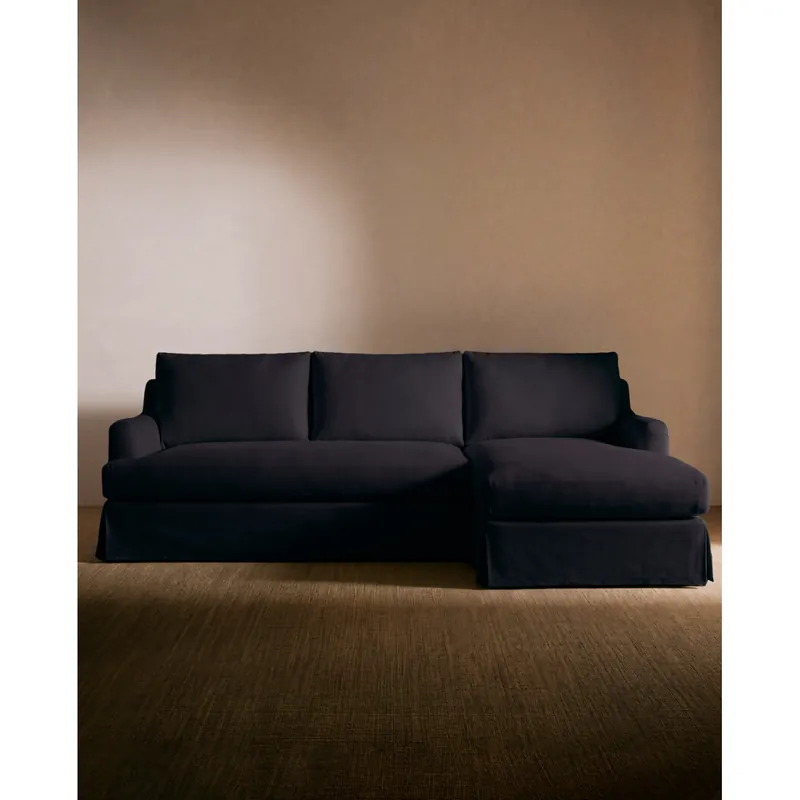 Sofá desenfundable con chaise longue derecha de color azul marino oscuro de 285cm - Inicio