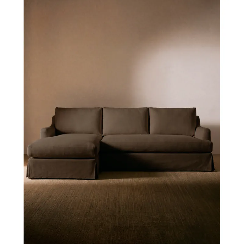 Sofá desenfundable con chaise longue izquierda de color marrón chocolate de 285cm - Inicio