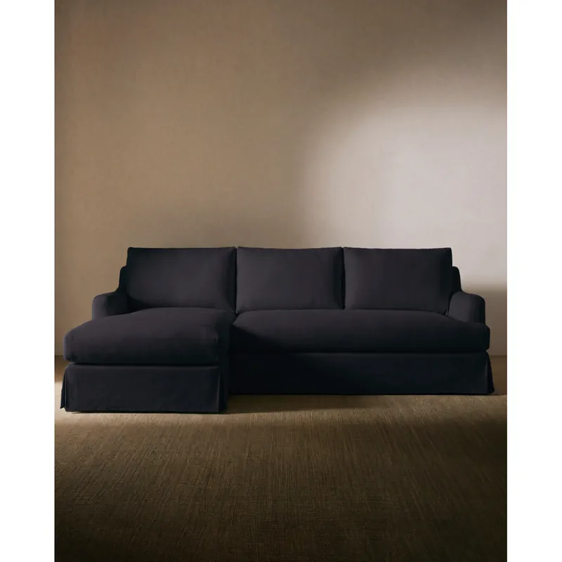 Sofá desenfundable con chaise longue izquierda de color azul marino oscuro de 285cm - Inicio