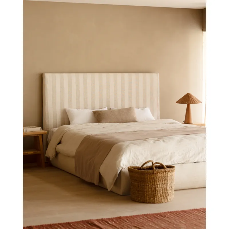 Cabecero tapizado desenfundable en color beige con rayas de 120x110cm - Inicio