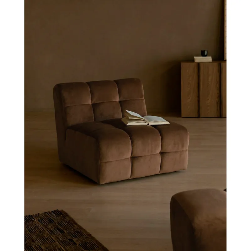 Butaca de terciopelo de color marrón chocolate de 81cm - Inicio