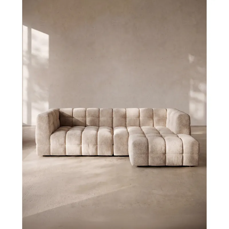 Sofá con chaise longue derecha tapizado en color marrón claro de 297cm - Inicio
