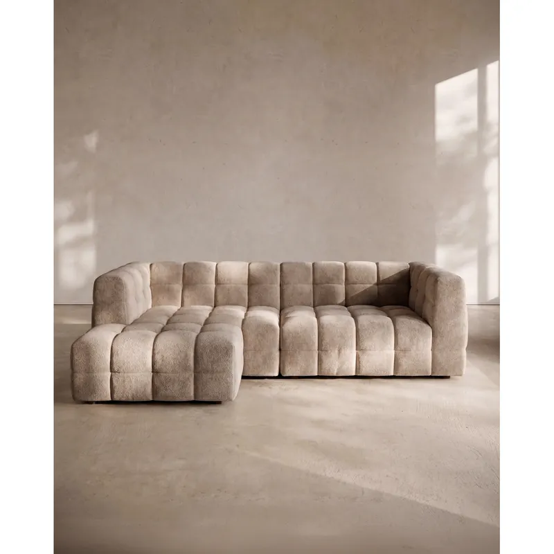 Sofá con chaise longue derecha chenilla de color blanco roto de 297cm - Inicio