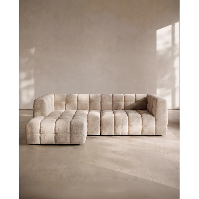 Sofá con chaise longue izquierdo chenilla de color blanco roto de 297cm - Inicio