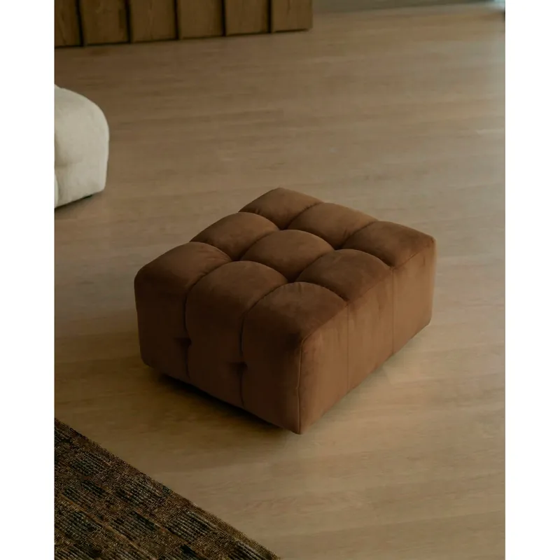 Puff de terciopelo de color marrón chocolate de 81cm - Inicio