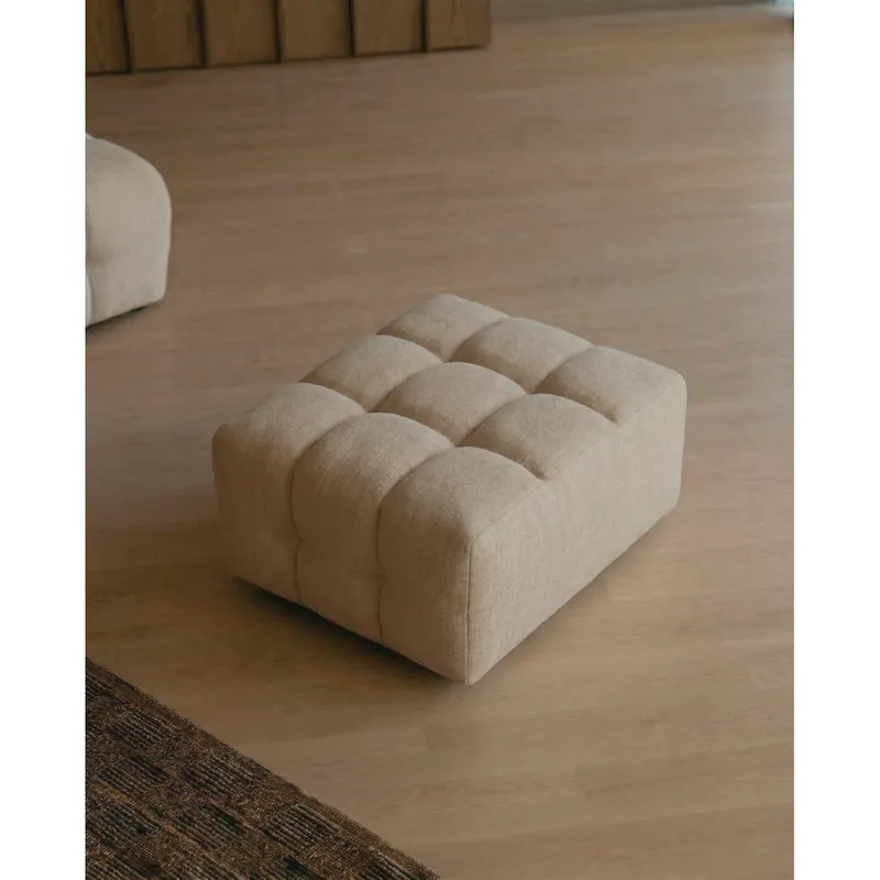 Puff tapizado de color marrón claro de 81cm - Inicio