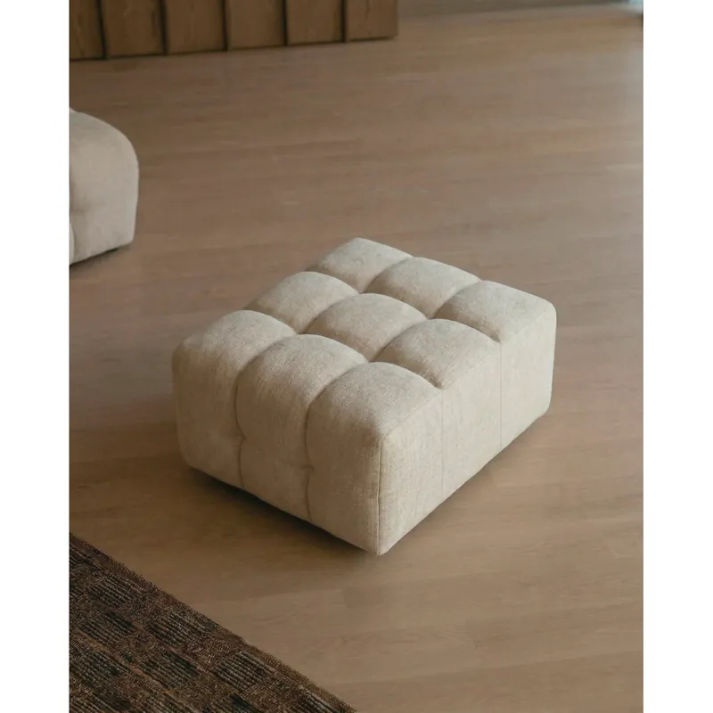 Puff chenilla de color blanco roto de 81cm - Inicio