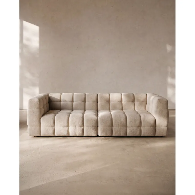 Sofá recto chenilla de color blanco roto de 216cm - Inicio