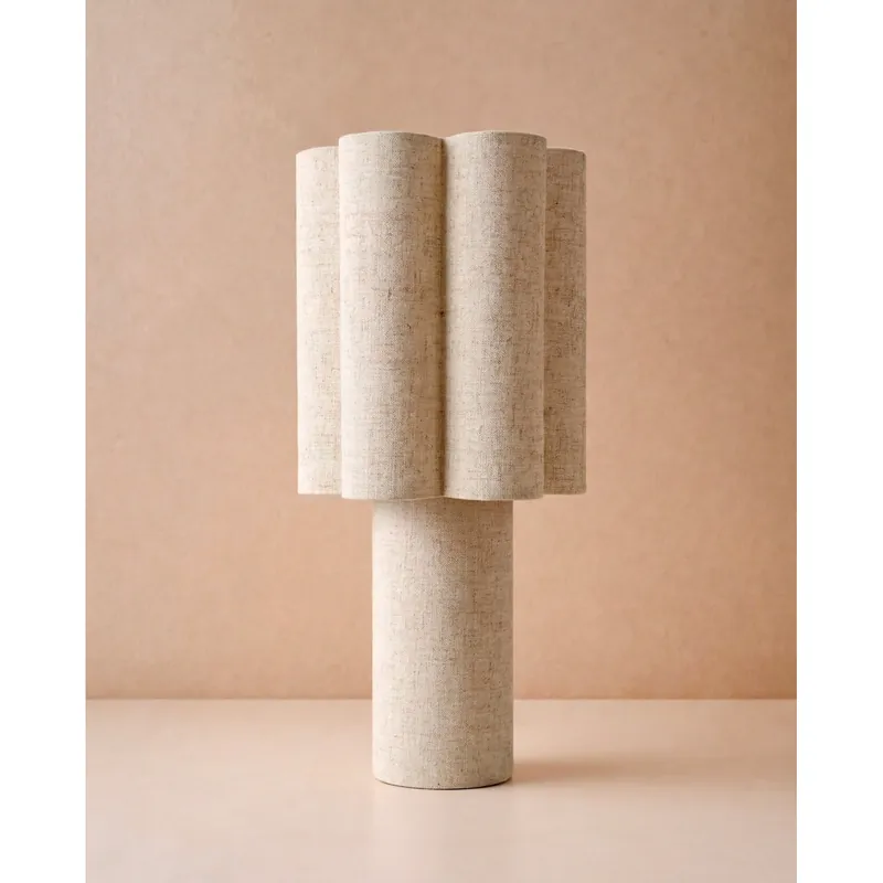Lámpara de mesa de madera y tela de color blanco de 20cm - Inicio