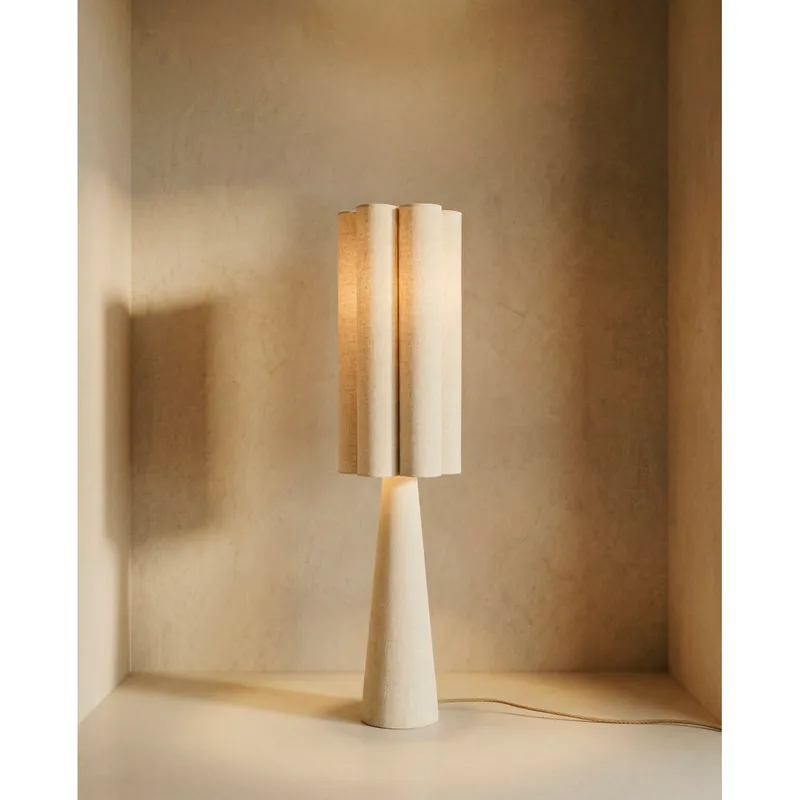 Lámpara de pie de madera y tela de color blanco de 30cm - Inicio