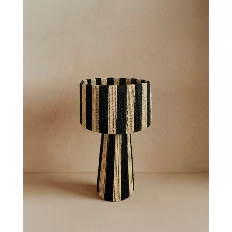 Lámpara de mesa de papel y tela de color natural y negro de 24cm - Inicio