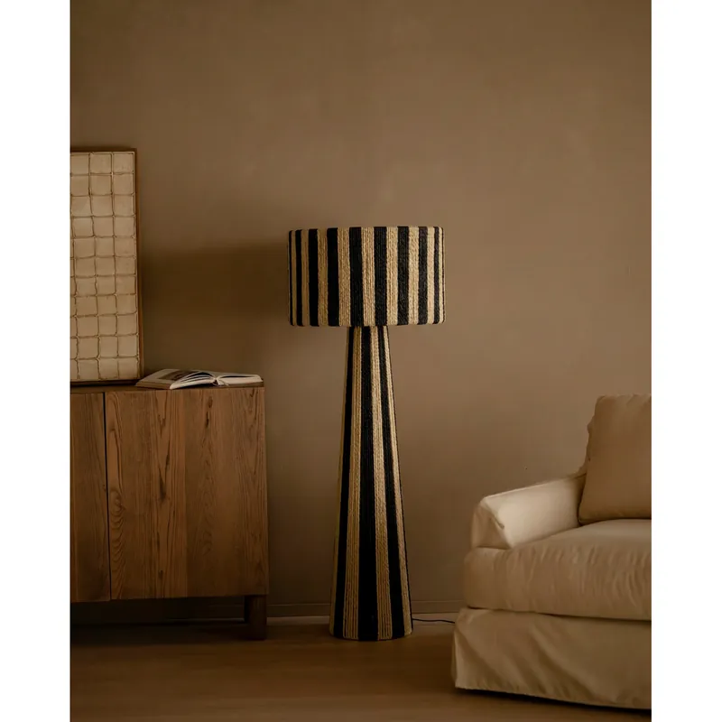 Lámpara de pie de papel y tela de color natural y negro de 45cm - Inicio